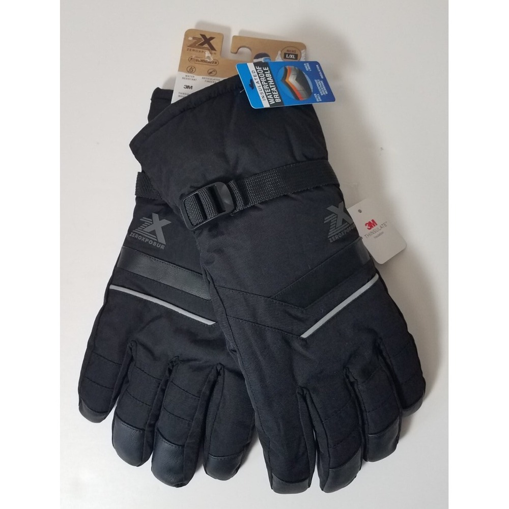 ZEROXPOSUR Men L/XL Gloves Warmest Insulated Waterproof‎ Black Touchscreen NEW